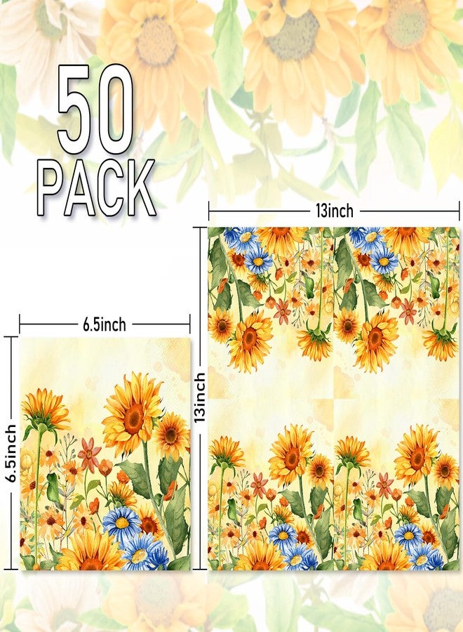 JarThenaAMCS 50Pcs Fall Sunflower Paper Napkins Watercolor Yellow Flower Disposable Party Napkin Luncheon Dinner Napkin Decorative for Birthday Baby Shower Table Supplies - Image 2